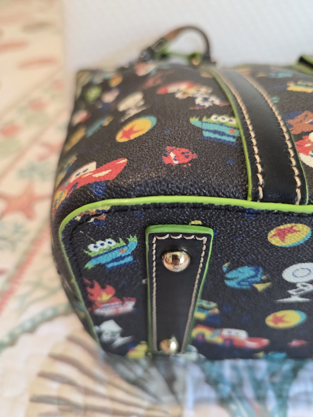 Dooney & Bourke Black Toy Story Print Tote with Neon Green Trim - Picture 7 of 14